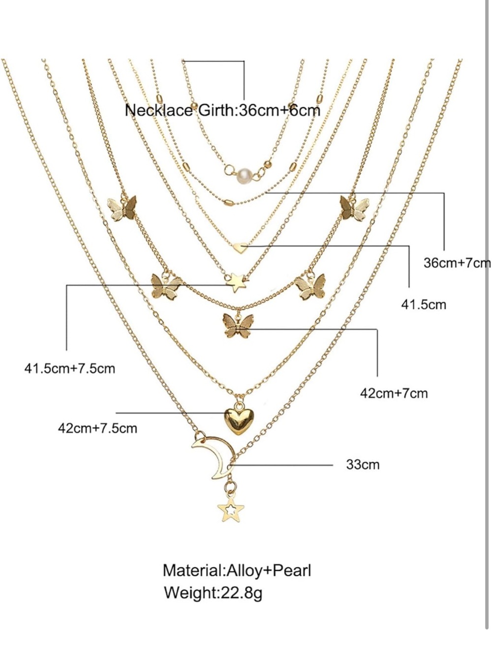 Anthropologie Gold Multi-Layer Butterfly Charm Necklace - Picture 6 of 7